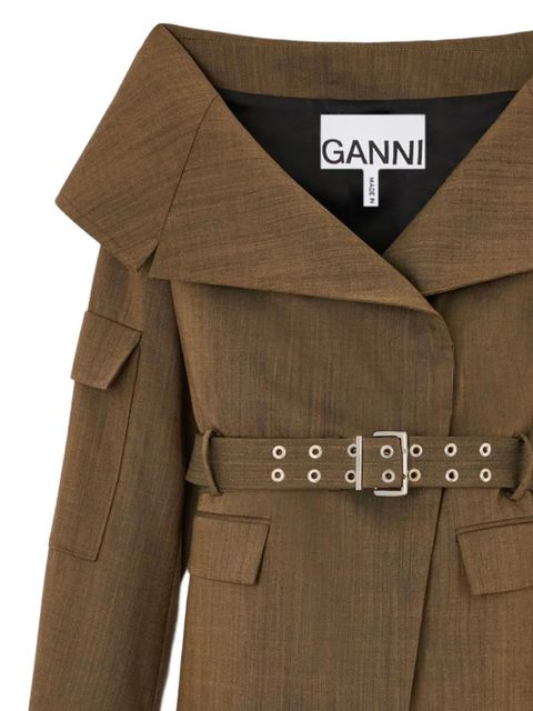 GANNI belted wide-collar jacket - Brown - zdjęcie produktu nr 2