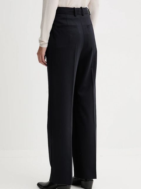 Tommy Hilfiger spodnie z dodatkiem wełny damskie kolor granatowy szerokie high waist WW0WW48352