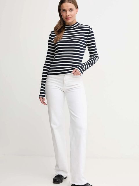 Tommy Hilfiger longsleeve bawełniany kolor granatowy z półgolfem WW0WW47307