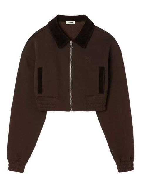 SANDRO zip-up embroidered sweatshirt - Brown - zdjęcie produktu nr 1