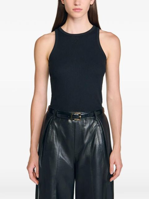SANDRO logo-embroidered ribbed tank top - Black