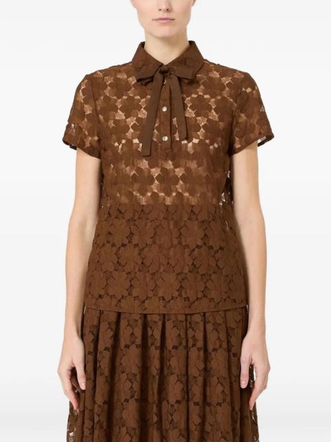 Max Mara floral-lace tie-neck top - Brown