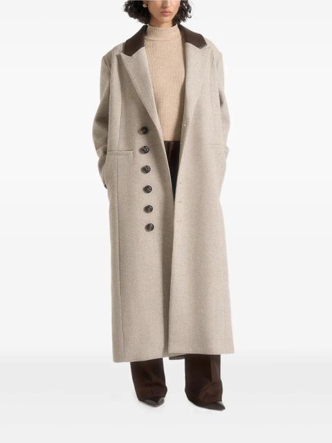 Manière De Voir Anissa herringbone leather-collar coat - Neutrals