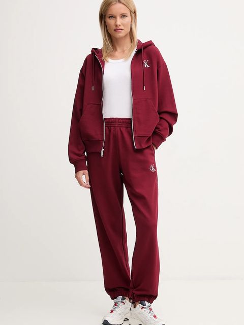 Calvin Klein Jeans spodnie dresowe damskie kolor bordowy gładkie LV047B235G - zdjęcie produktu nr 2