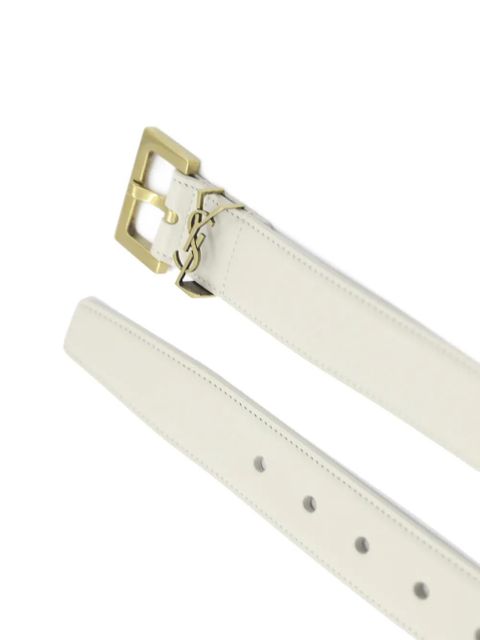 Saint Laurent Cassandre monogram buckle belt - White