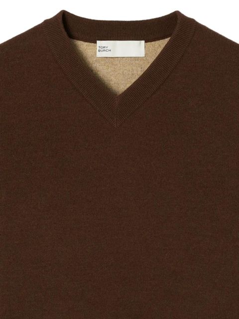 Tory Burch V-neck wool-cashmere blend sweater - Brown - zdjęcie produktu nr 2