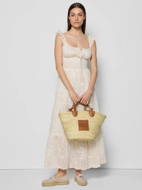 Bizuu sukienka ROCHELLE kolor beżowy midi rozkloszowana ROCHELLE KREMOWY