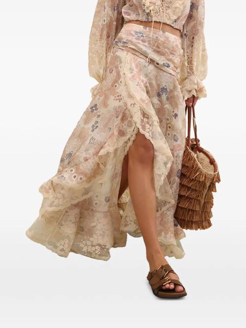 ZIMMERMANN Rebellion floral-print lace maxi skirt - Neutrals