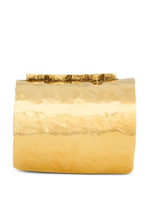 Saint Laurent Cassandre-logo hammered cuff bracelet - Metallic
