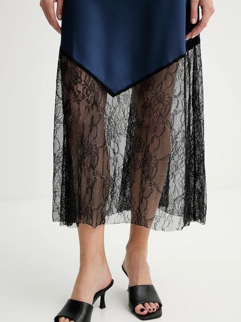 Answear.LAB sukienka kolor granatowy maxi rozkloszowana