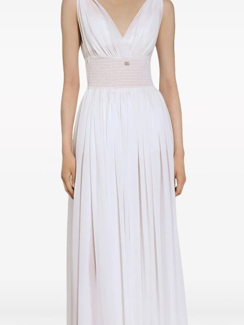 Dolce & Gabbana shirred-panel silk midi dress - White