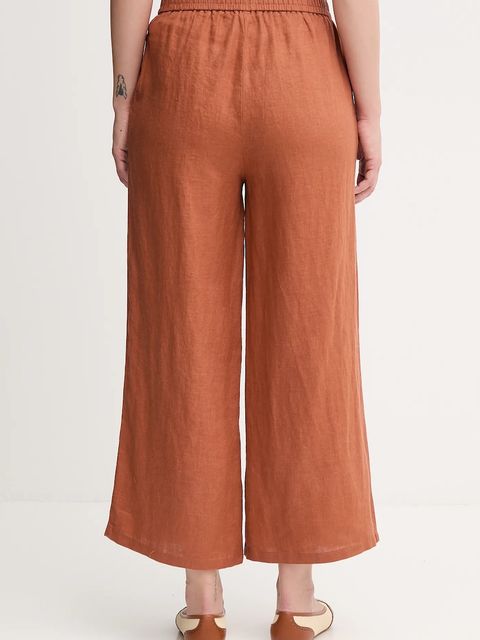 United Colors of Benetton spodnie lniane damskie kolor brązowy proste high waist 4AGHDF09G