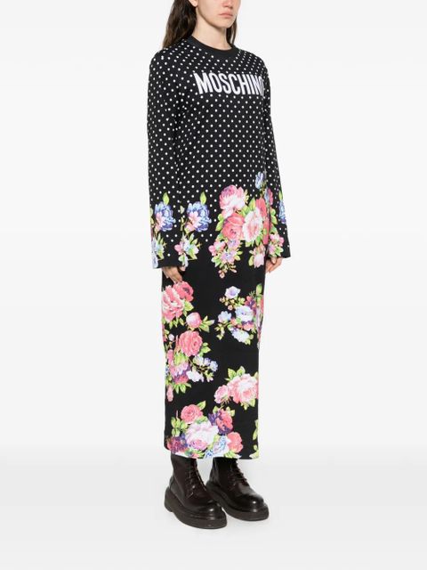 Moschino polka-dot floral-print midi dress - Black