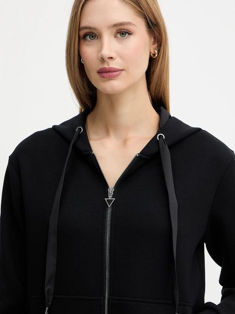 Guess bluza damska kolor czarny z kapturem z aplikacją W5YQ05 KBYE2