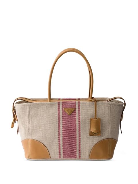 Prada large canvas and leather shopping bag - Neutrals - zdjęcie produktu nr 1
