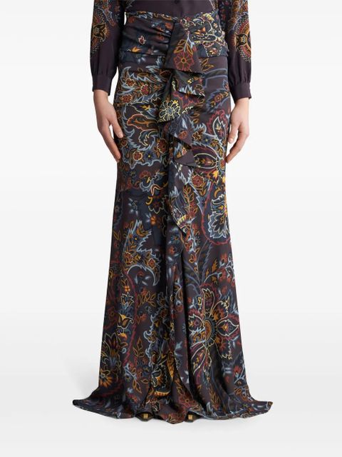 ETRO stretch sable paisley-print long skirt - Black
