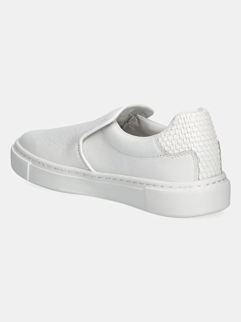 Calvin Klein tenisówki skórzane CUPSOLE SLIP ON - WOVEN LTH damskie kolor biały HW0HW02297