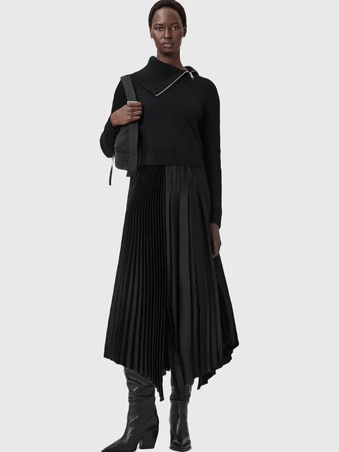 AllSaints sukienka z dodatkiem alpaki kolor czarny maxi prosta W193DD