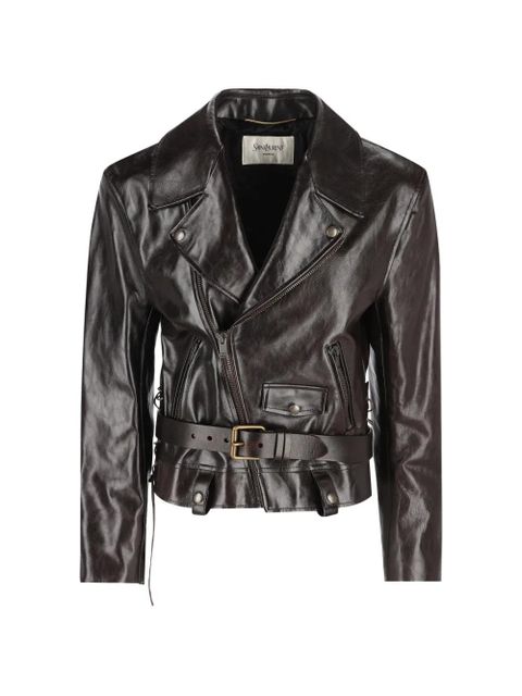 Saint Laurent belted leather jacket - Brown - zdjęcie produktu nr 1