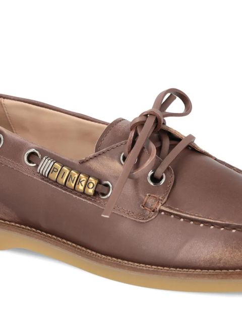 PINKO logo-lettering lace-up loafers - Brown
