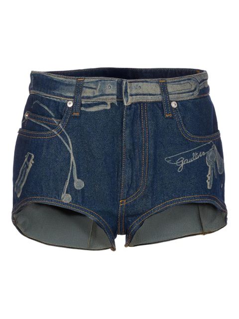 Jean Paul Gaultier denim printed mini shorts - Blue