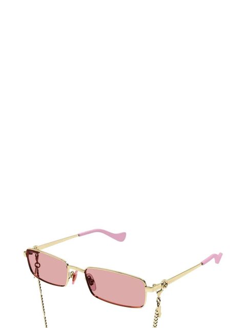 Gucci GG1600S 004 rectangle-frame chain-detail sunglasses - Gold