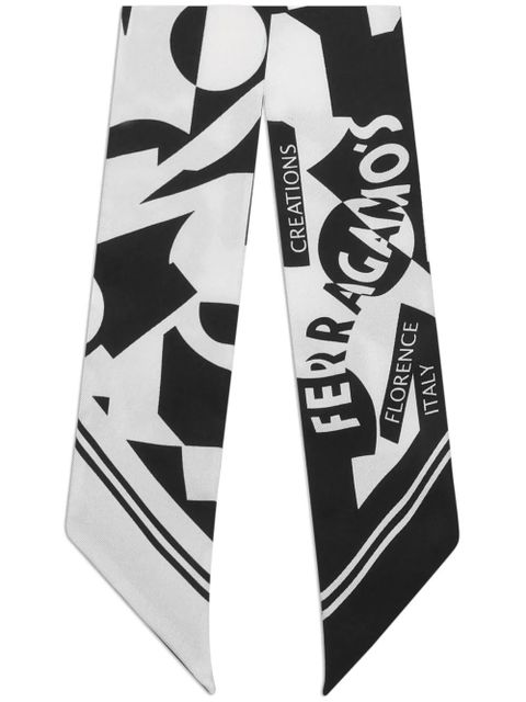 Ferragamo logo-print silk scarf - White