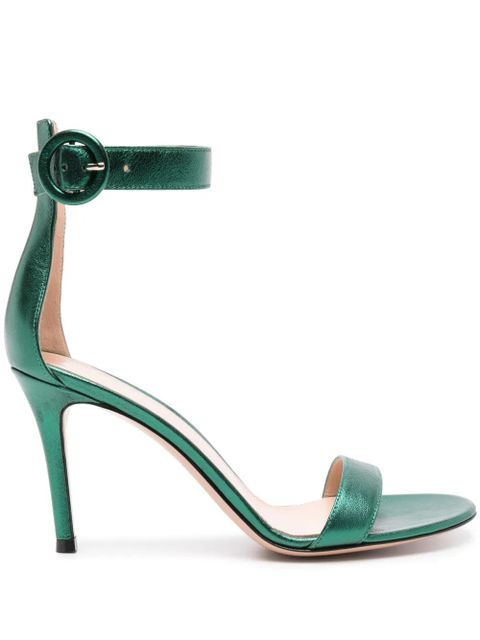 Gianvito Rossi Portofino 85mm metallic-leather sandals - Green - zdjęcie produktu nr 1