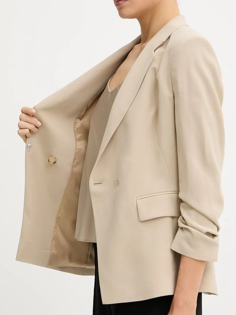 BOSS marynarka kolor beżowy dwurzędowa gładka 50542005