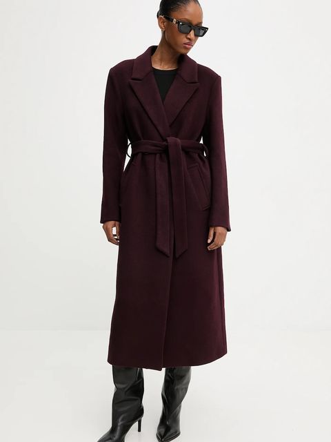 Answear.LAB płaszcz wełniany kolor bordowy przejściowy dwurzędowy