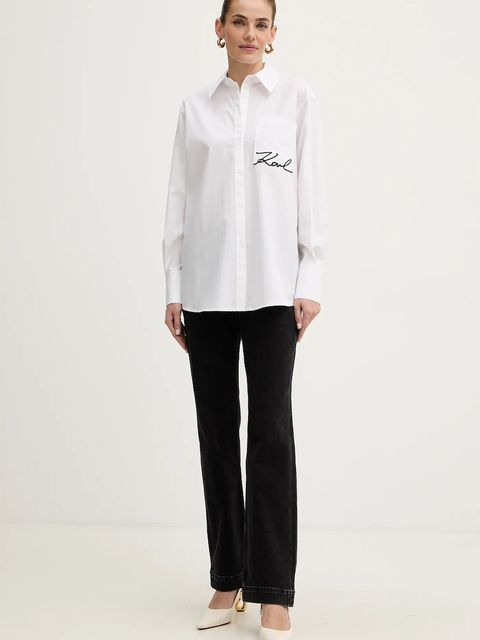 Karl Lagerfeld koszula bawełniana damska kolor biały relaxed z kołnierzykiem klasycznym B1W11013