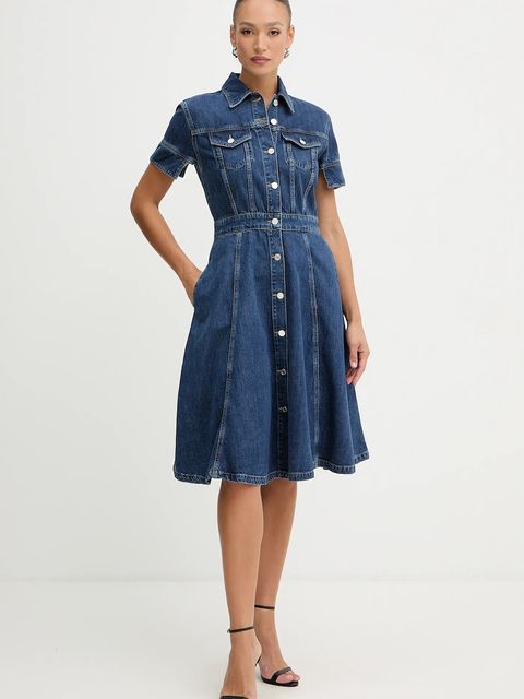 Karl Lagerfeld sukienka jeansowa FASHION DENIM kolor niebieski midi rozkloszowana B1W13037 - zdjęcie produktu nr 1