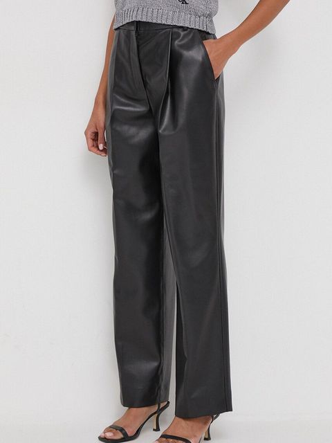 Calvin Klein spodnie damskie kolor czarny szerokie high waist