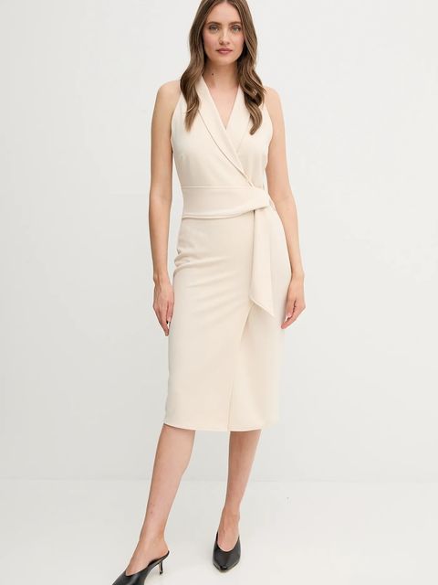 Sandro Ferrone sukienka kolor beżowy midi dopasowana S18XBESAY - zdjęcie produktu nr 1