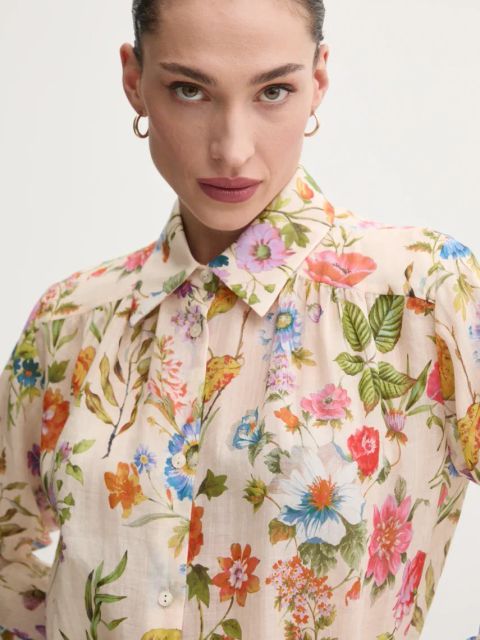 Luisa Spagnoli koszula damska kolor beżowy regular z kołnierzykiem klasycznym 541819