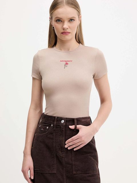 Tommy Jeans t-shirt damski kolor brązowy DW0DW21787 - zdjęcie produktu nr 1