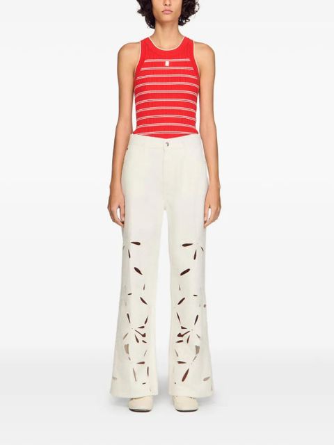 SANDRO floral-detail wide-leg jeans - White