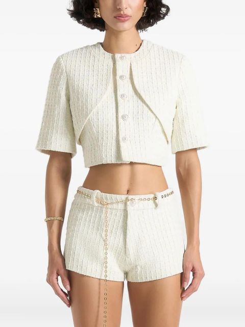 Manière De Voir Alba curve-detail tweed top - Neutrals