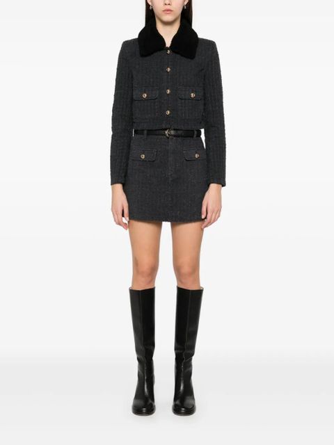 Self-Portrait textured denim mini skirt - Grey