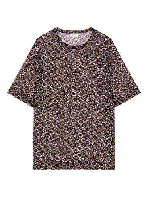 DRIES VAN NOTEN geometric-print semi-sheer top - Brown - zdjęcie produktu nr 1