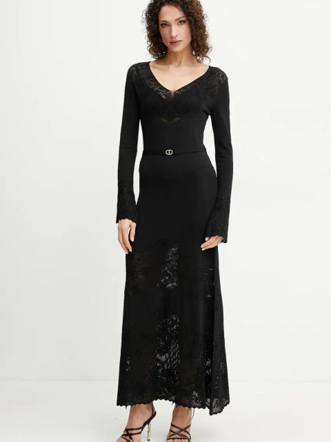 Twinset sukienka kolor czarny maxi rozkloszowana 251TP3240