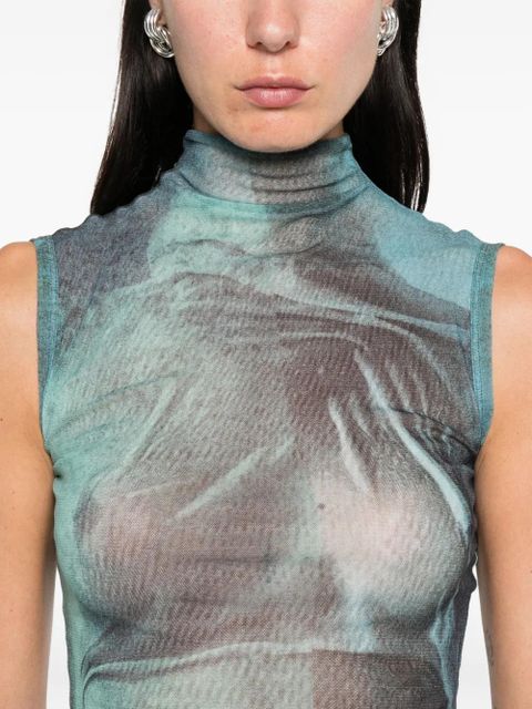 Jean Paul Gaultier graphic-print high-neck tank top - Blue