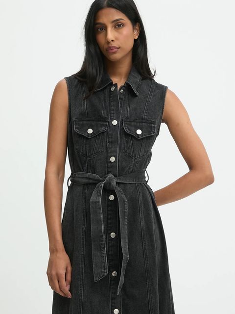 Answear.LAB sukienka jeansowa kolor czarny maxi prosta