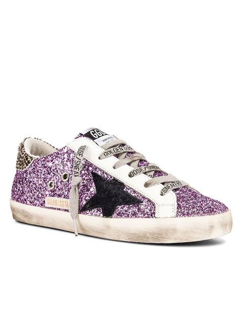 GOLDEN GOOSE - Fioletowe sneakersy z brokatem Superstar