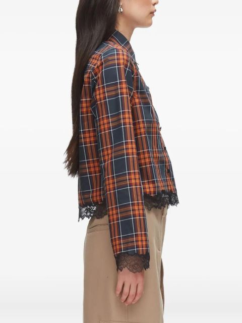3.1 Phillip Lim plaid-pattern lace-trim cropped shirt - Red