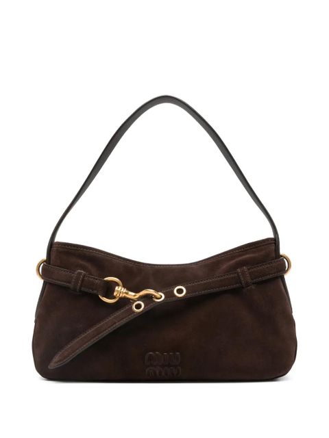 Miu Miu hook-fastening suede shoulder bag - Brown - zdjęcie produktu nr 1
