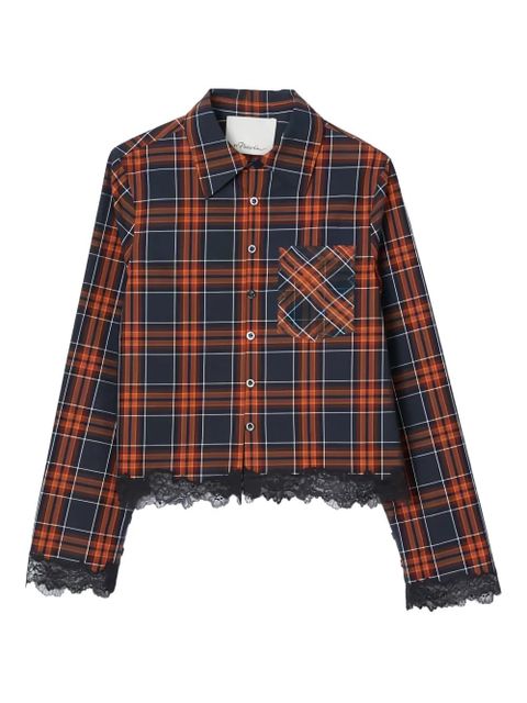 3.1 Phillip Lim plaid-pattern lace-trim cropped shirt - Red - zdjęcie produktu nr 1