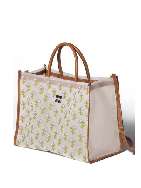 Miu Miu embroidered mesh shopping bag - White - zdjęcie produktu nr 1