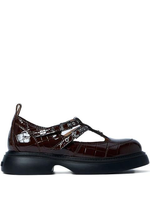 GANNI Butterfly crocodile-effect buckle loafers - Brown - zdjęcie produktu nr 1