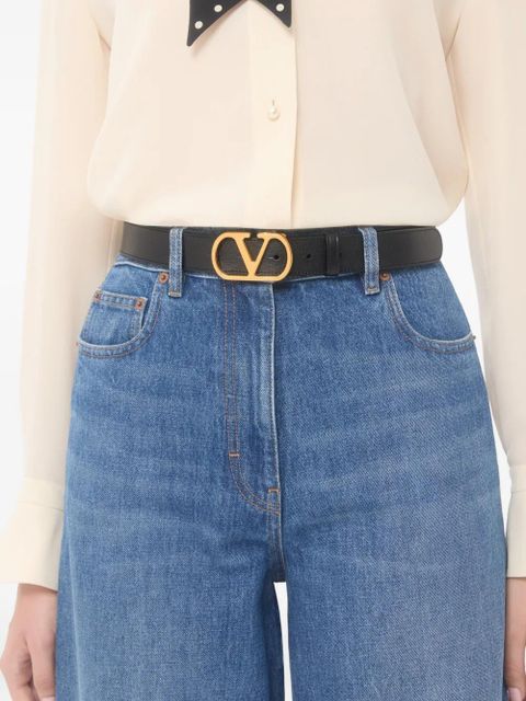 Valentino Garavani logo-buckle leather belt - Black
